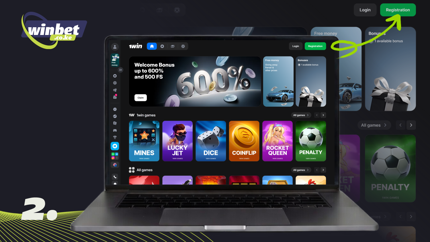 Click the registration button to create a 1win account