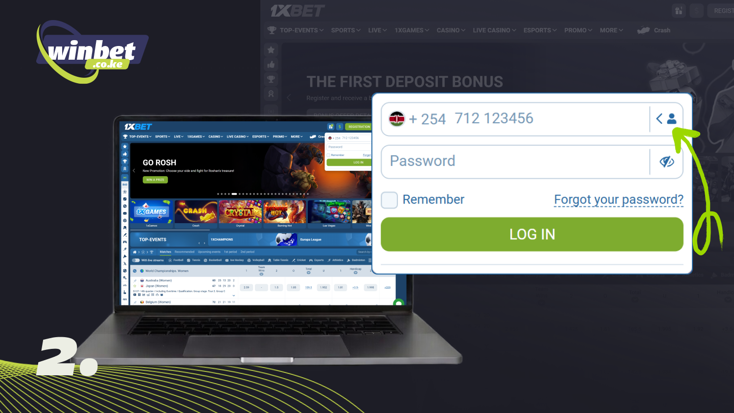 Select your preferred method of logging into your 1xBet account and fill out the form