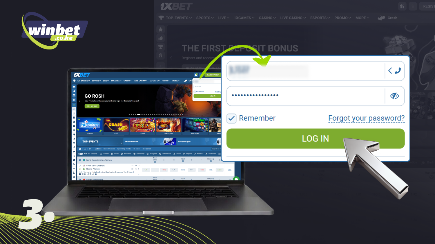 After filling out the form, click on the green Login button to access your 1xBet account