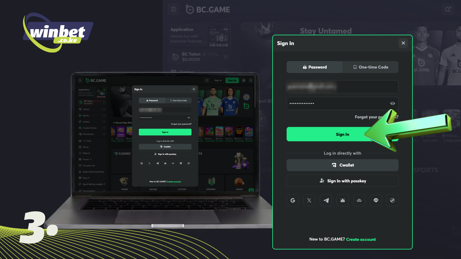 Click the “Login” button to complete the BC Game login process