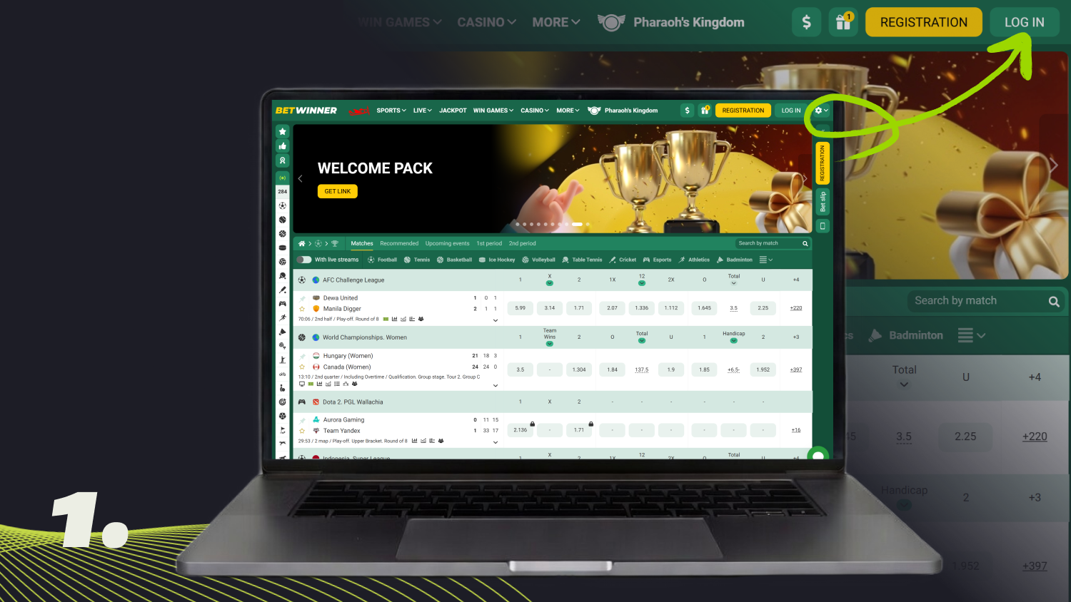 Open the Betwinner website and click on the Log in button