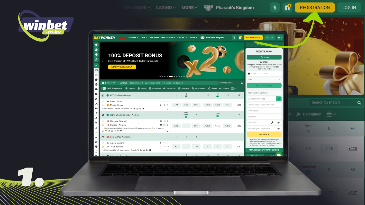 Click on Register to create an account on the Betwinner Kenya website