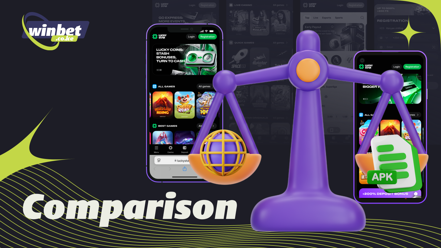 The Lucky Star Kenya mobile app stands out from the website thanks to its superior optimization, screen adaptation, push notifications, and a sign-up bonus