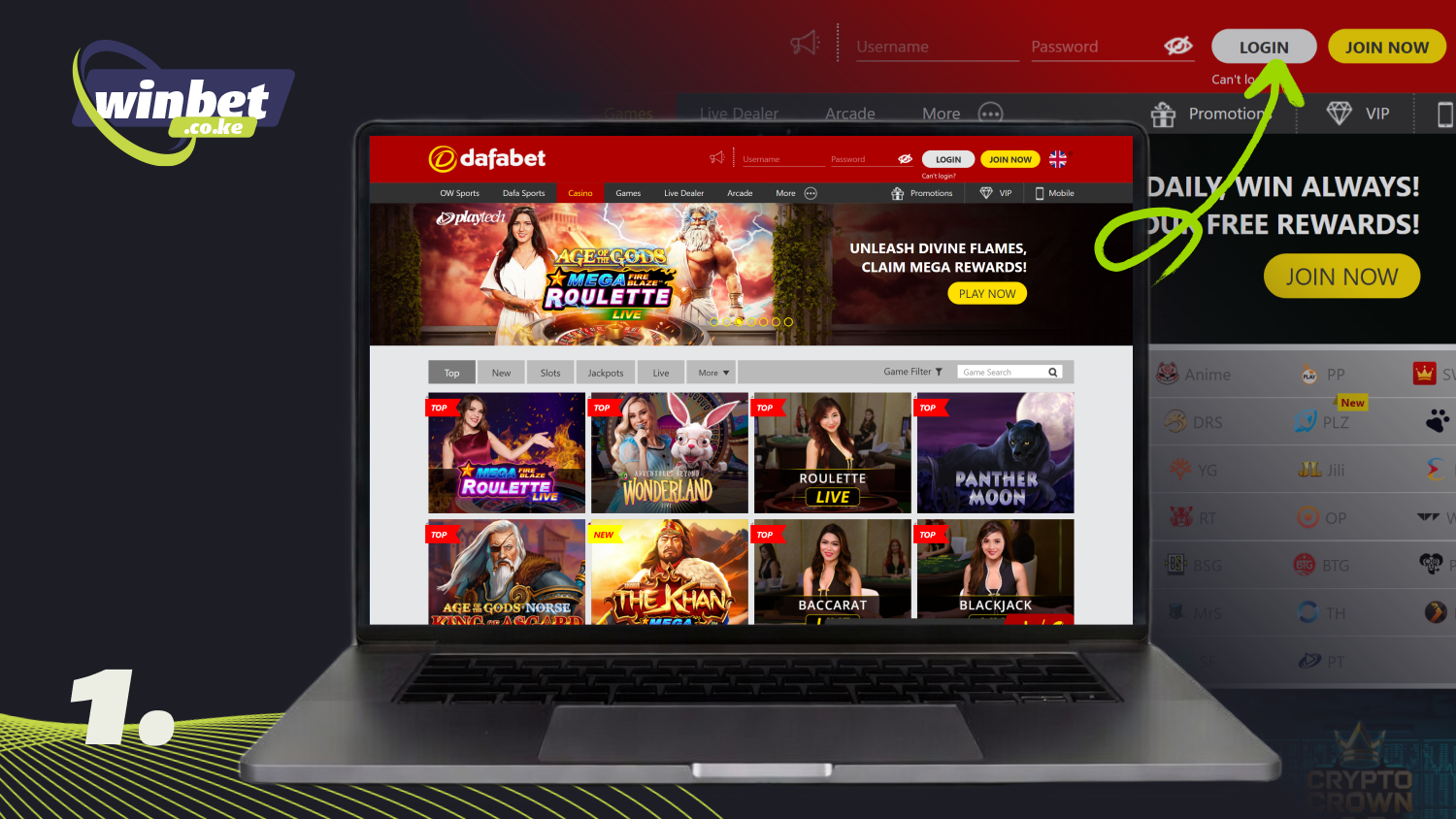 Go to Dafabet Kenya and locate the login fields at the top of the page
