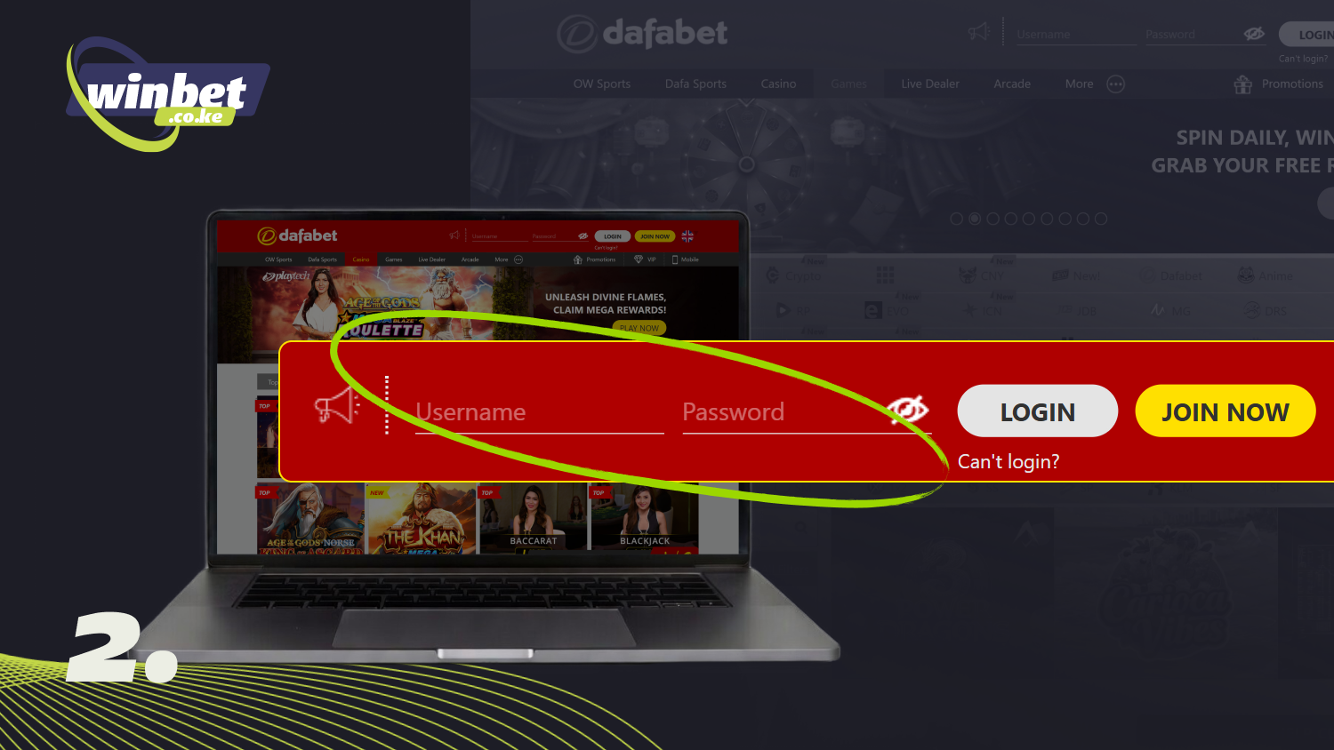 Enter your username and password to log in to your Dafabet Kenya account