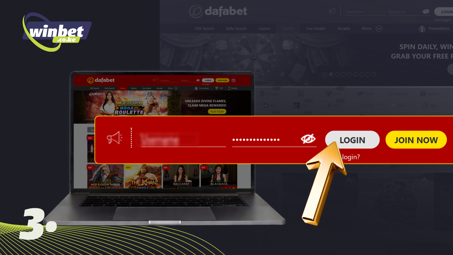 Click on the Login button to access your Dafabet Kenya account