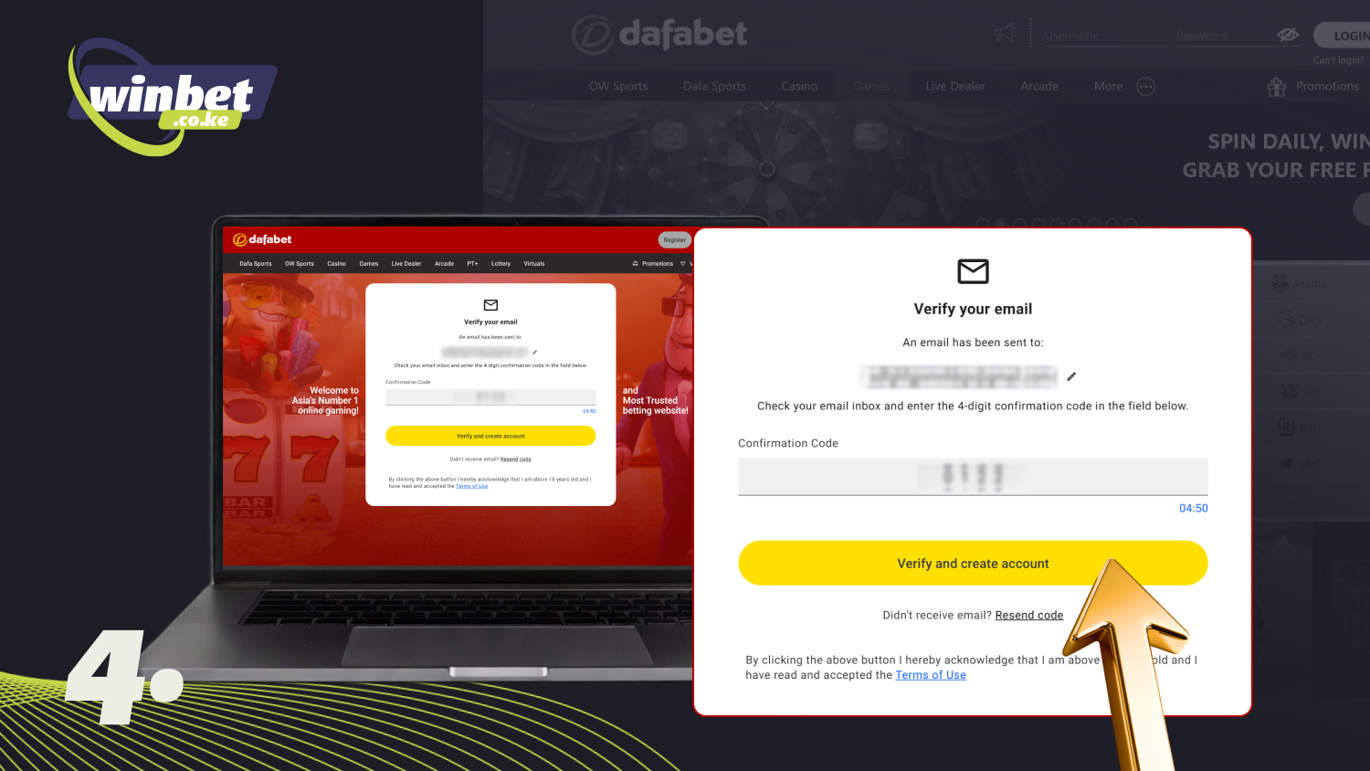 Click on the Create Account button to register with Dafabet Kenya