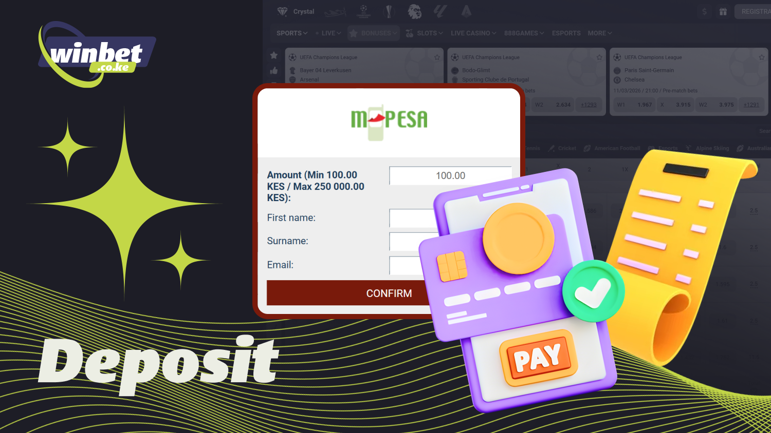 At 888starz Kenya, players can quickly top up their accounts via M-Pesa