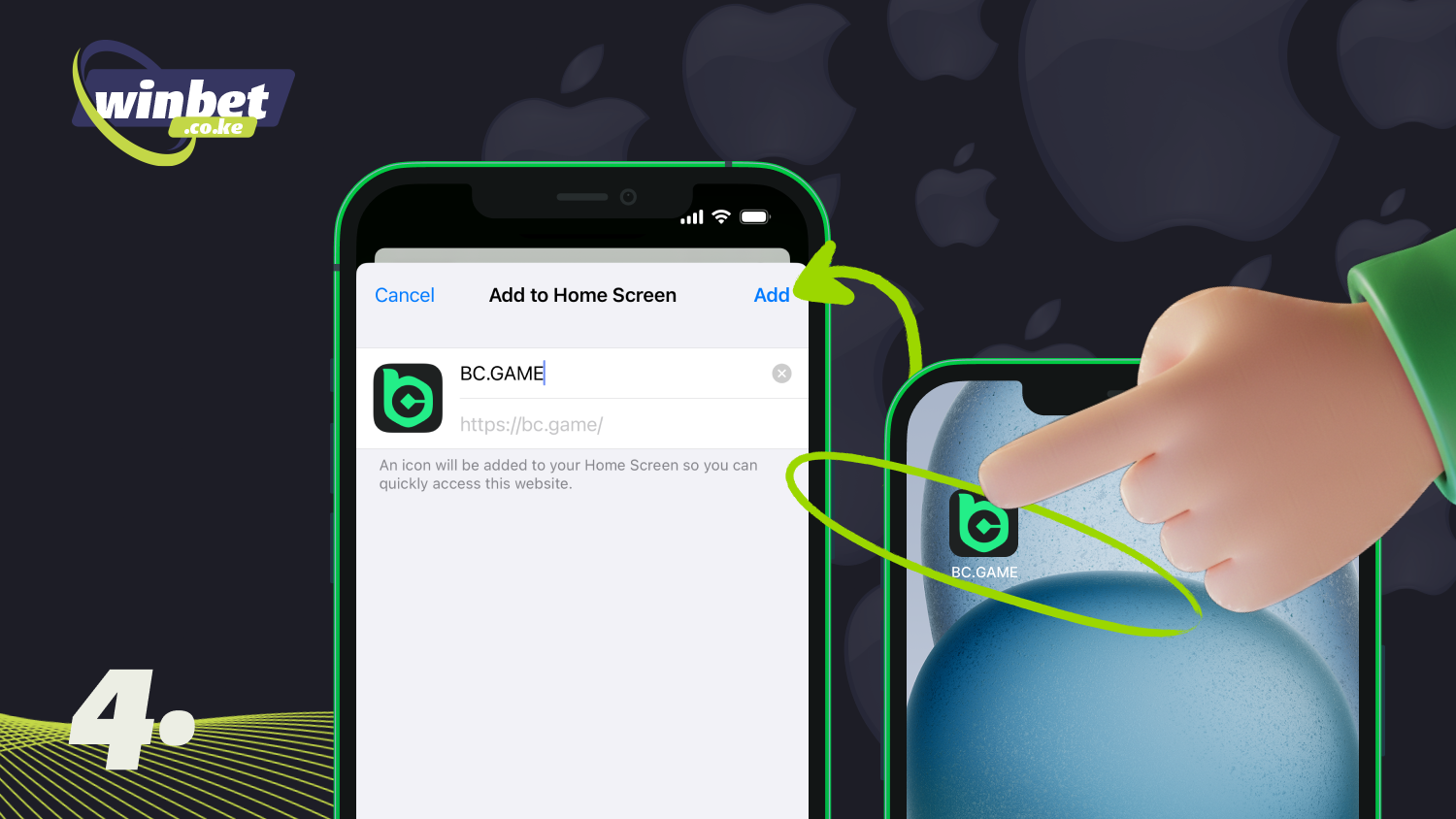 Tap Add to download the BC Games app for iOS