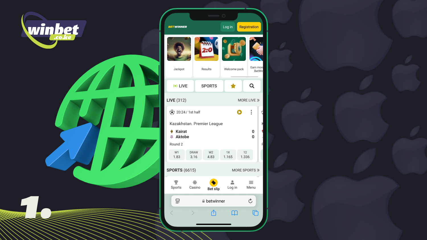 Open the mobile version of the Betwinner website in Safari to download the iOS app