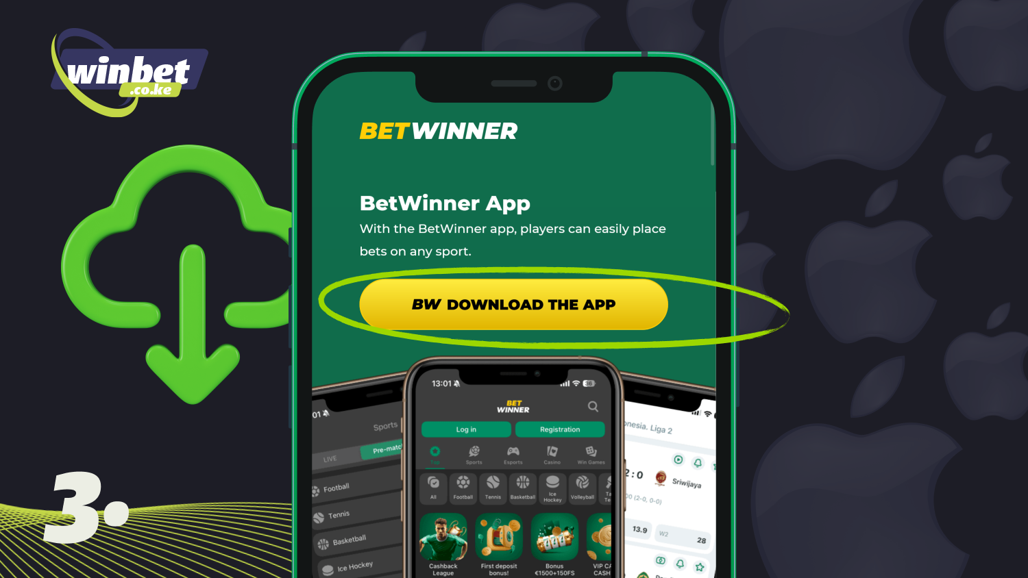 Select Download for iOS devices and tap the button to start downloading Betwinner for iOS