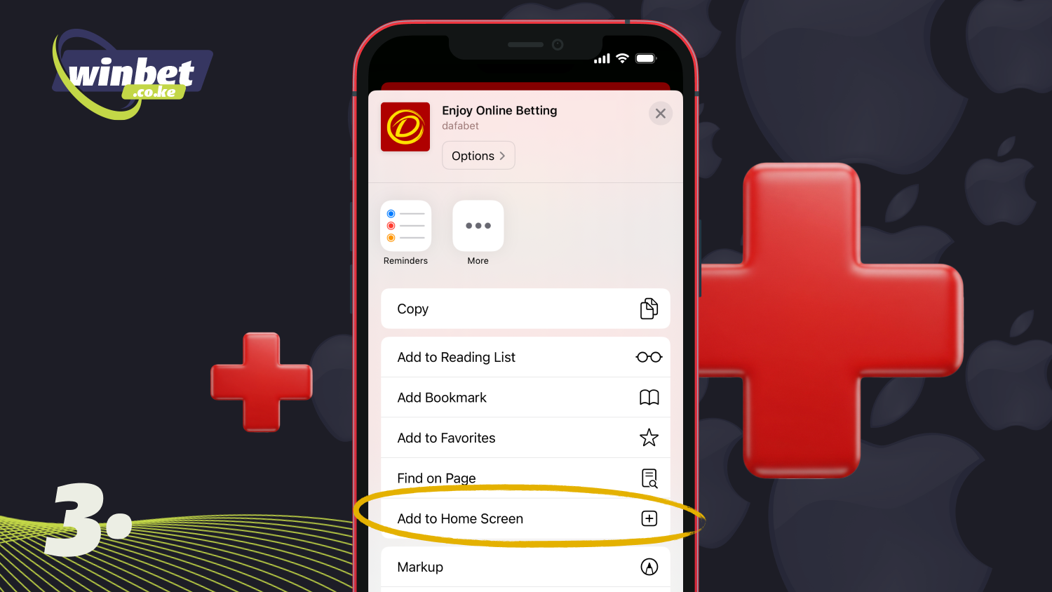 Tap the Add to Home Screen button to download the Dafabet iOS app