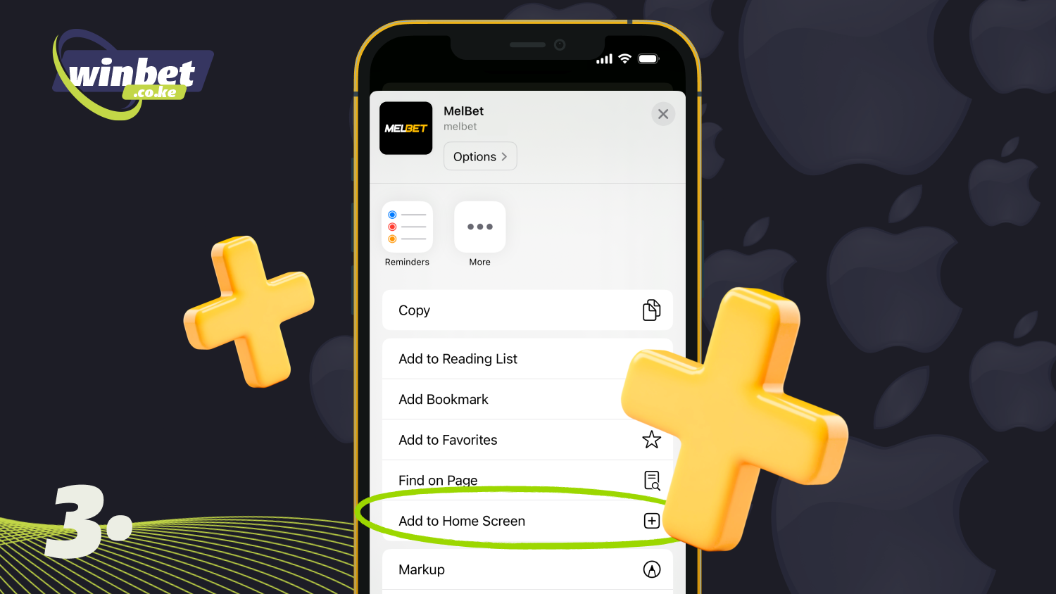 Select Add to Home Screen to download the Melbet iOS app