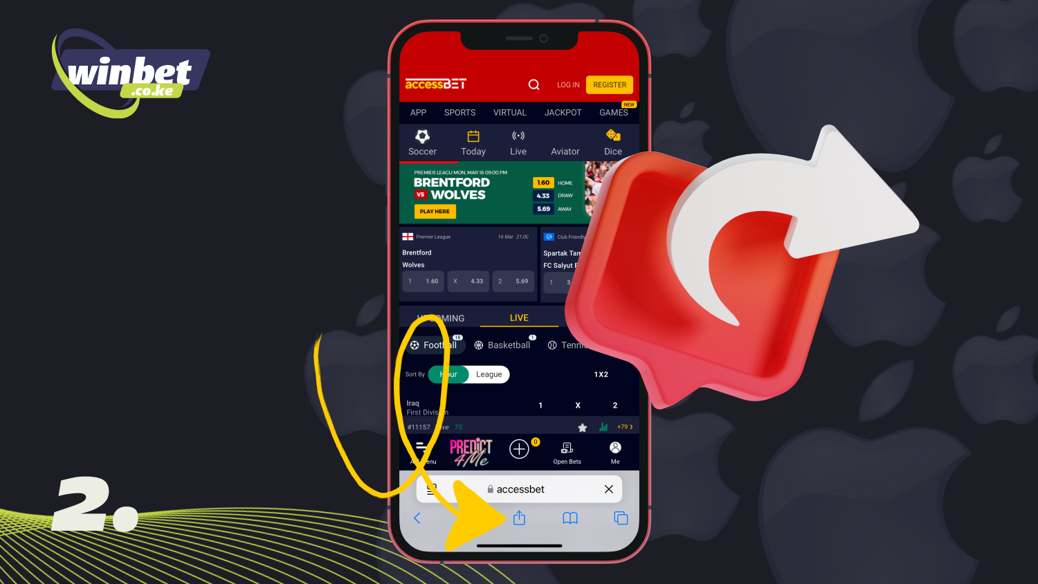 Tap the Share button at the bottom of the page to download the Accessbet app for iOS