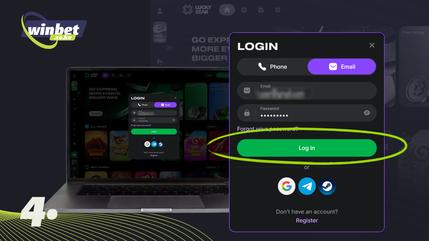 After filling out the form, click Log In to access your Lucky Start account