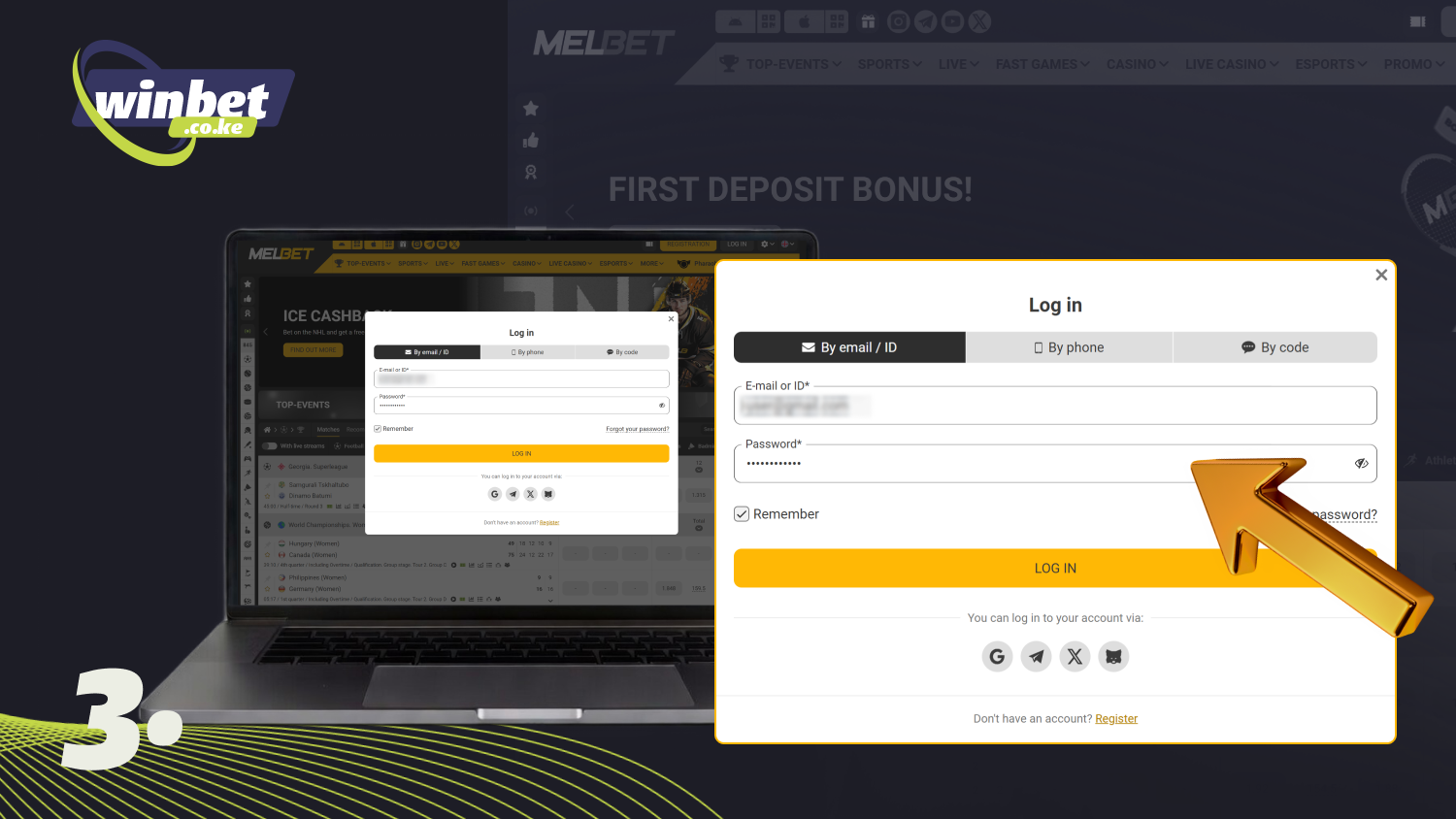 Enter the required information and click on the Login button to log in to your Melbet account
