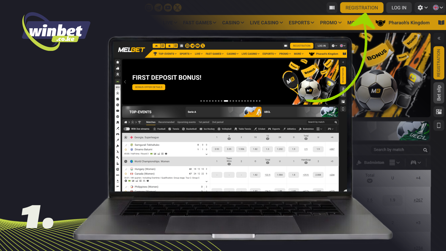 Go to the Melbet Kenya website and click on the registration button at the top of the page