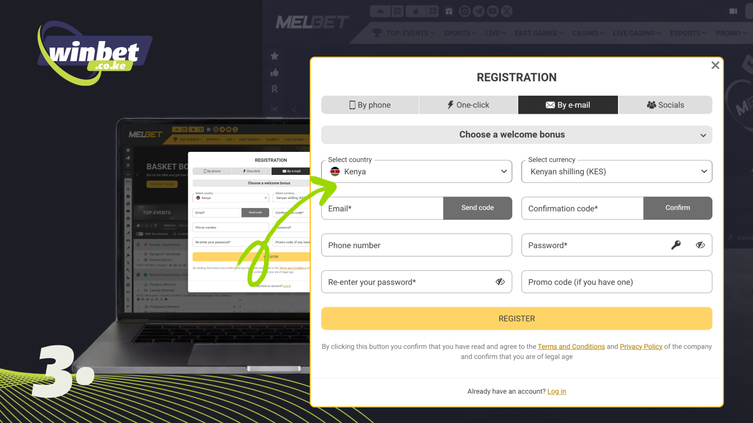 Fill out the Melbet Kenya registration form to create a new account
