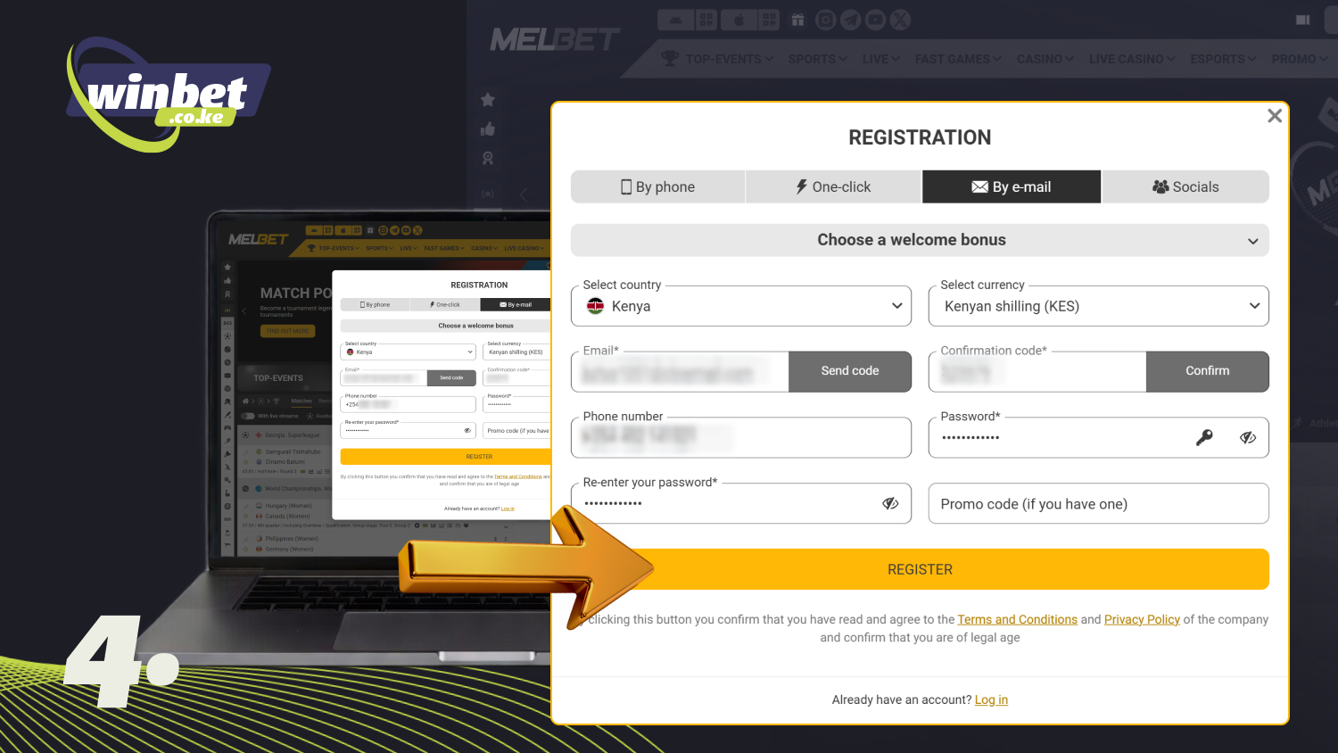Complete your Melbet account creation by clicking on the Register button