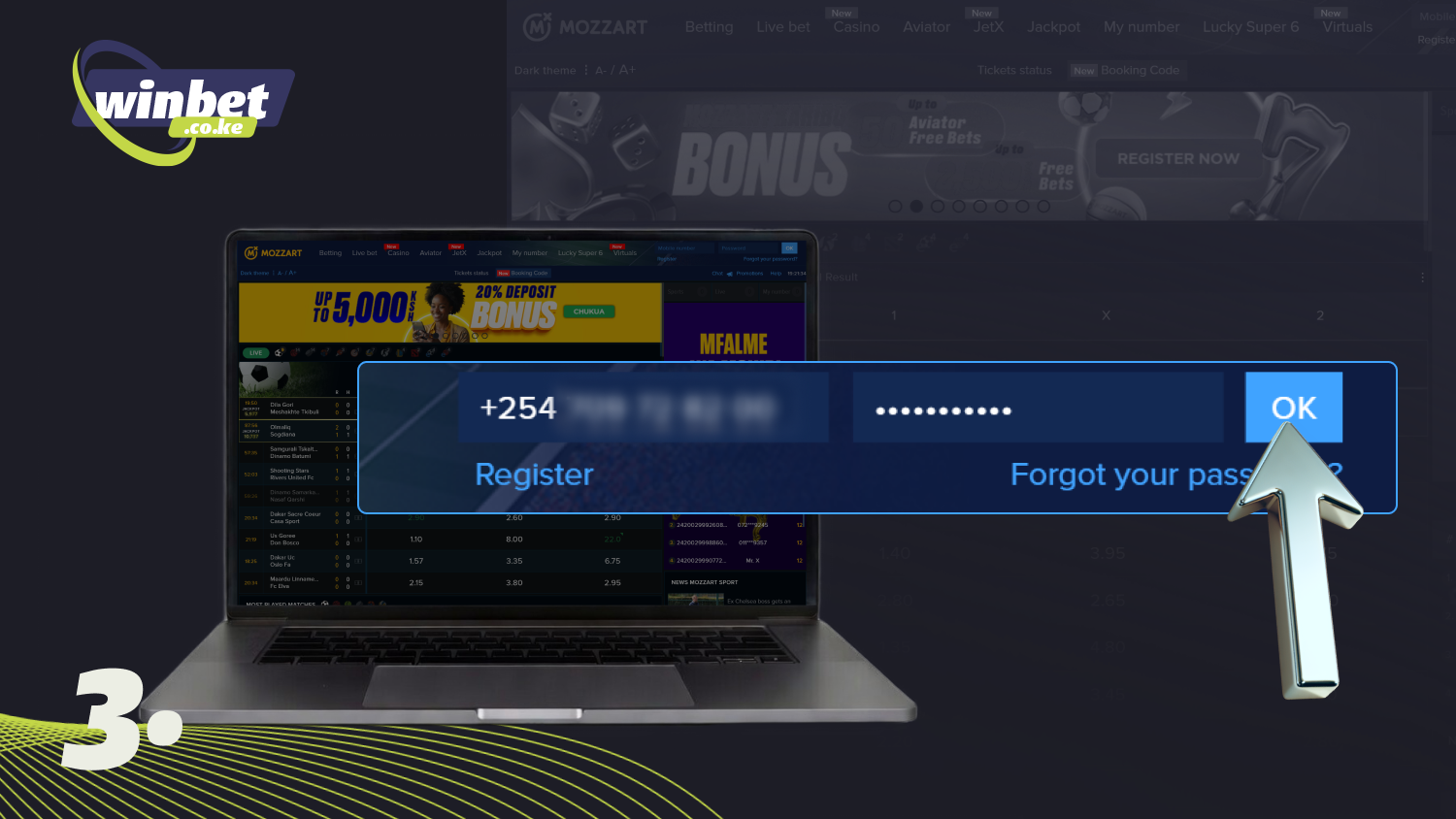Click on the confirmation button and log into your Mozzartbet account