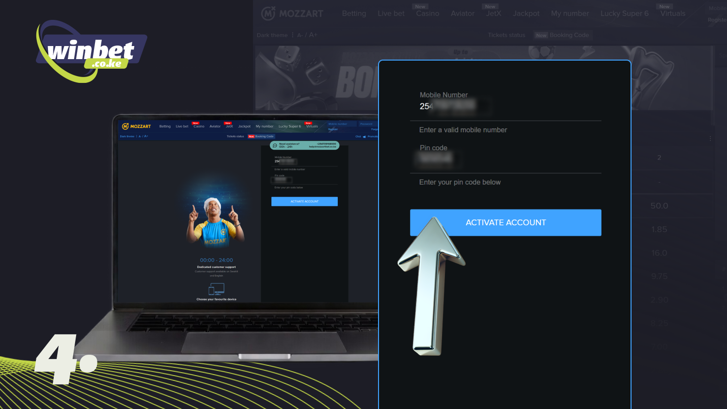 Enter the code you received via SMS and complete your registration on Mozzartbet Kenya