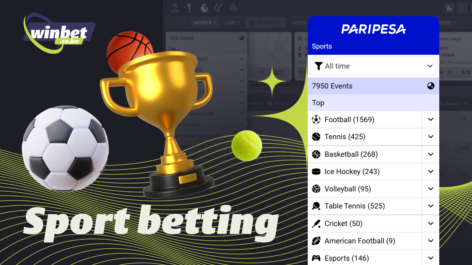 Paripesa Kenya offers live betting on more than 50 sports, including soccer, rugby, basketball, tennis, cricket, and esports