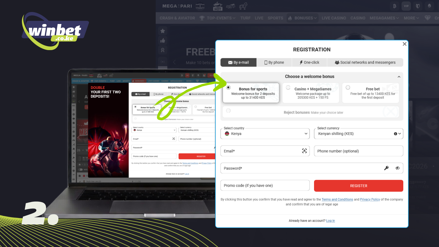 Select the Megapari welcome bonus