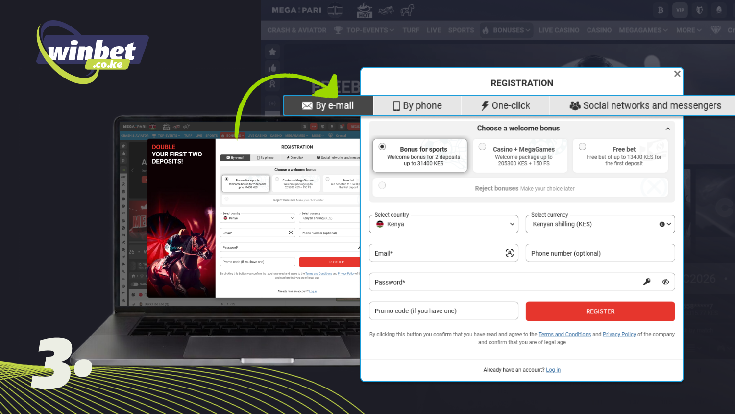 Choose how you want to create an account on Megapari Kenya