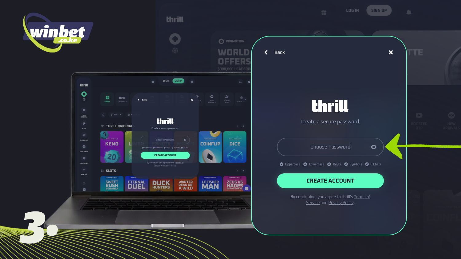 Create a password to set up your Thrill account