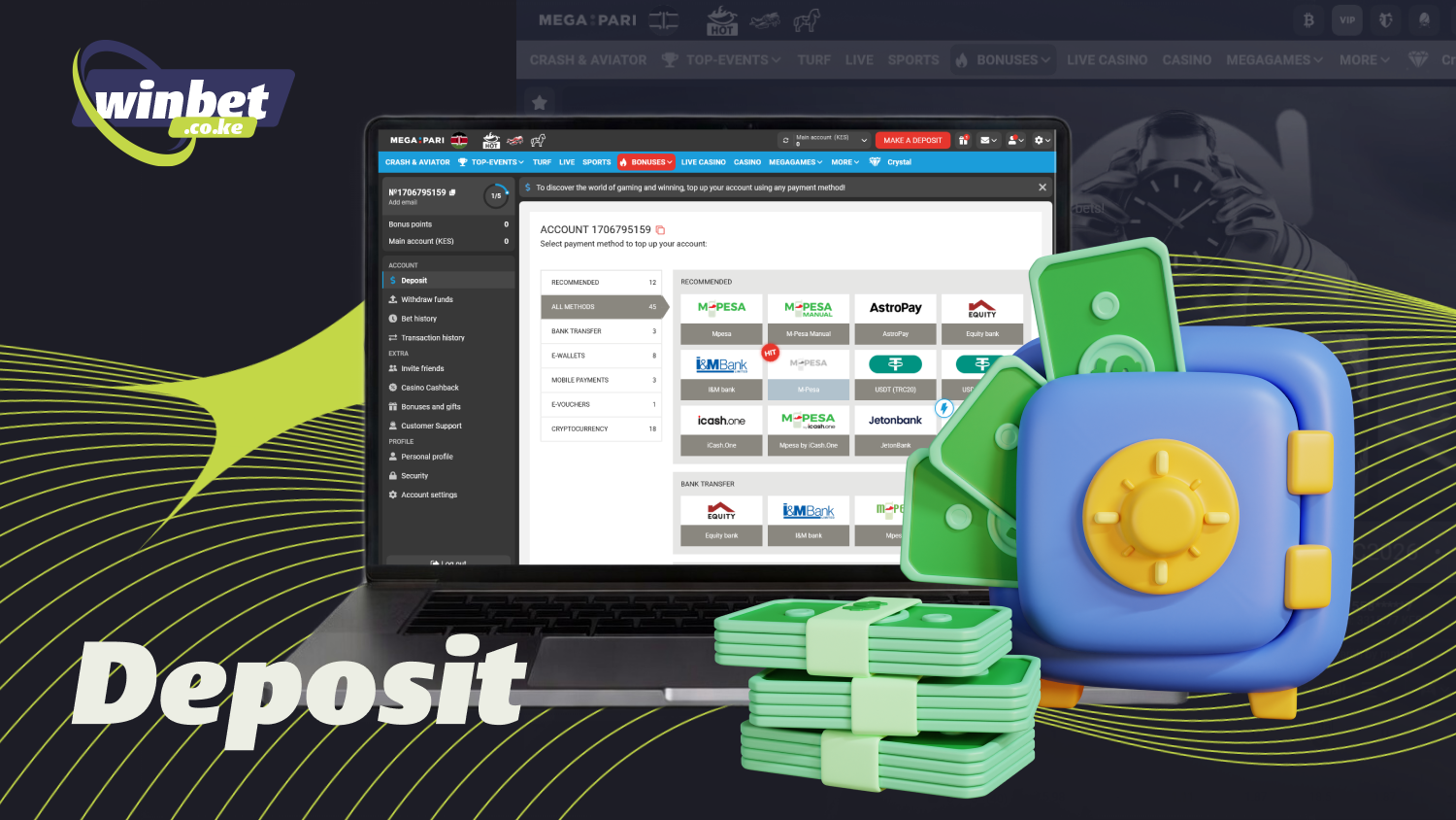 To deposit funds into their Megapari account, players need to select a payment method and enter the amount in KES