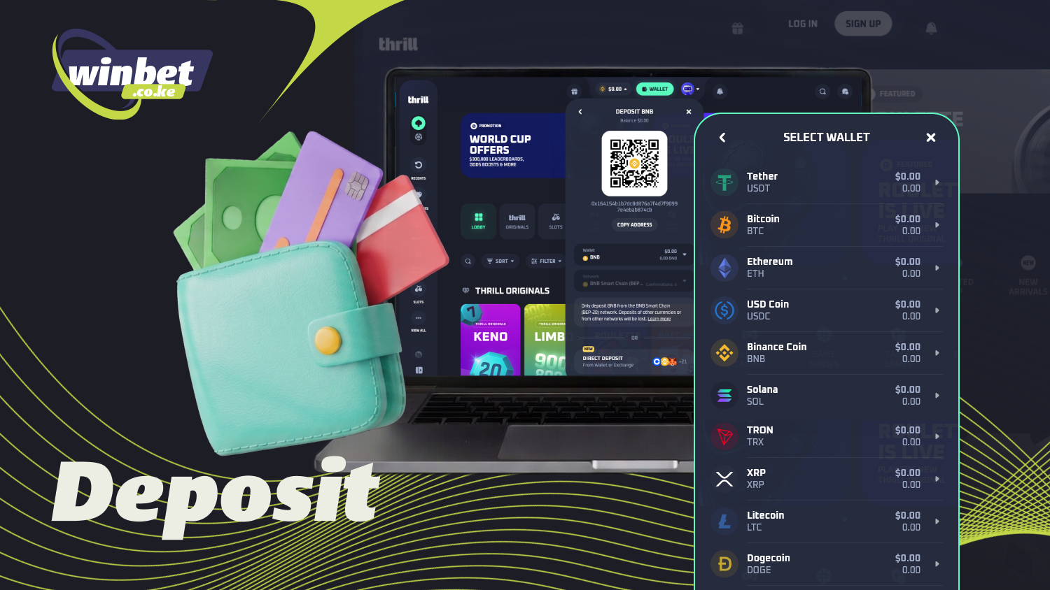 Thrill Kenya accepts deposits only in cryptocurrency