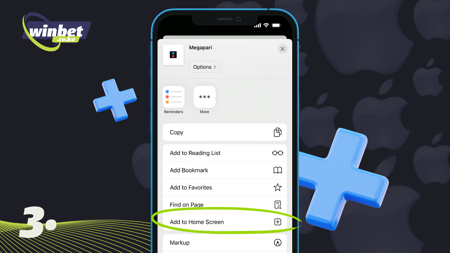 Select Add to Home Screen to install the Megapari app for iOS