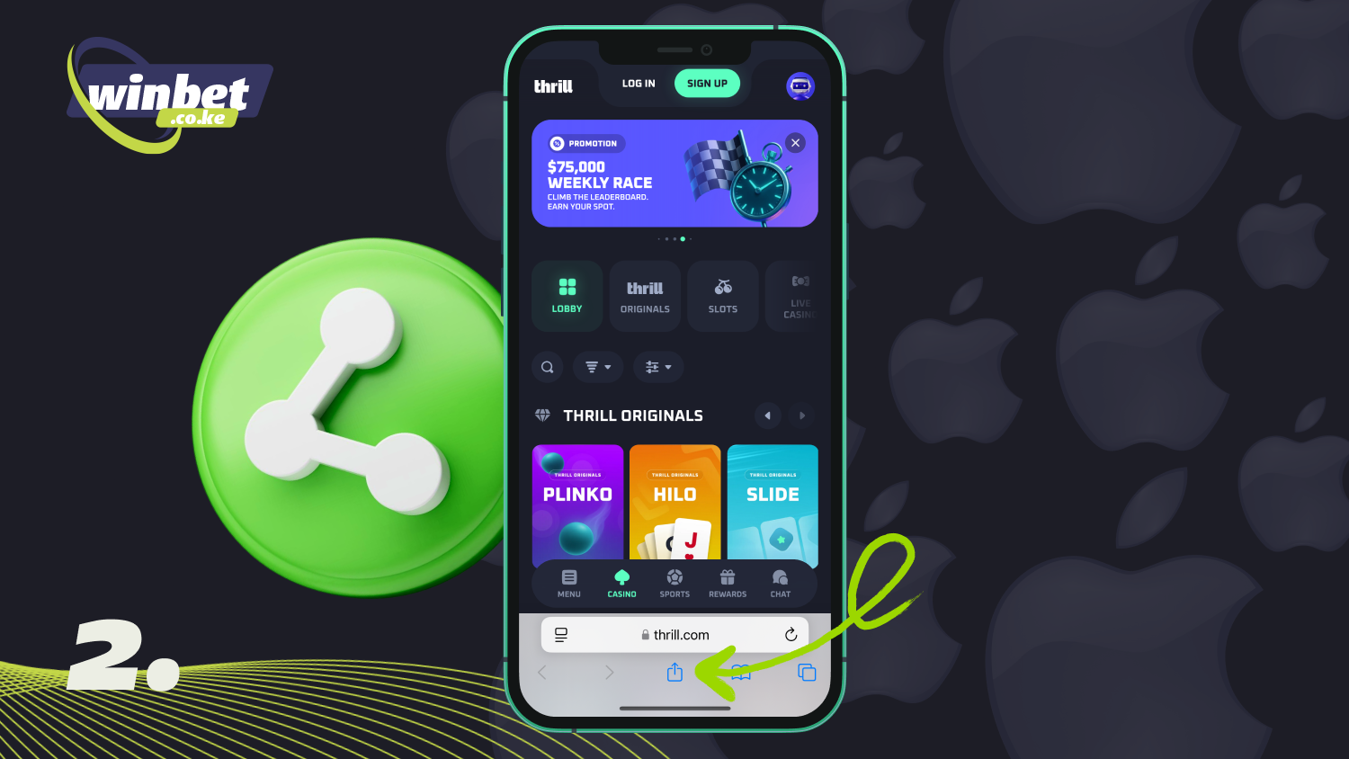 Tap the Share icon to download the Thrill app for iOS