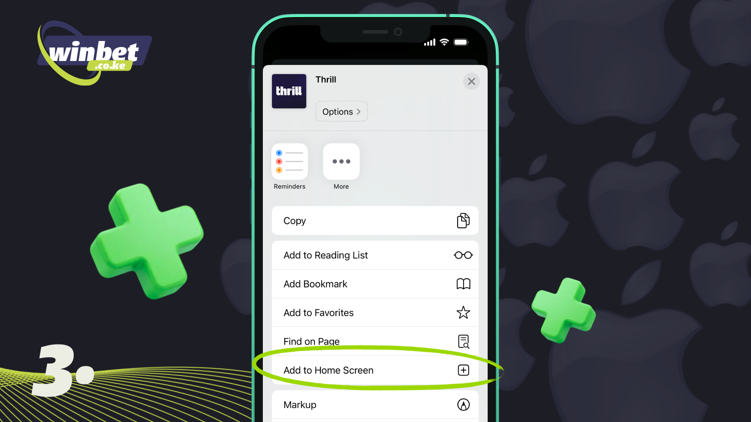 Select Add to Home Screen to download the Thrill app for iOS