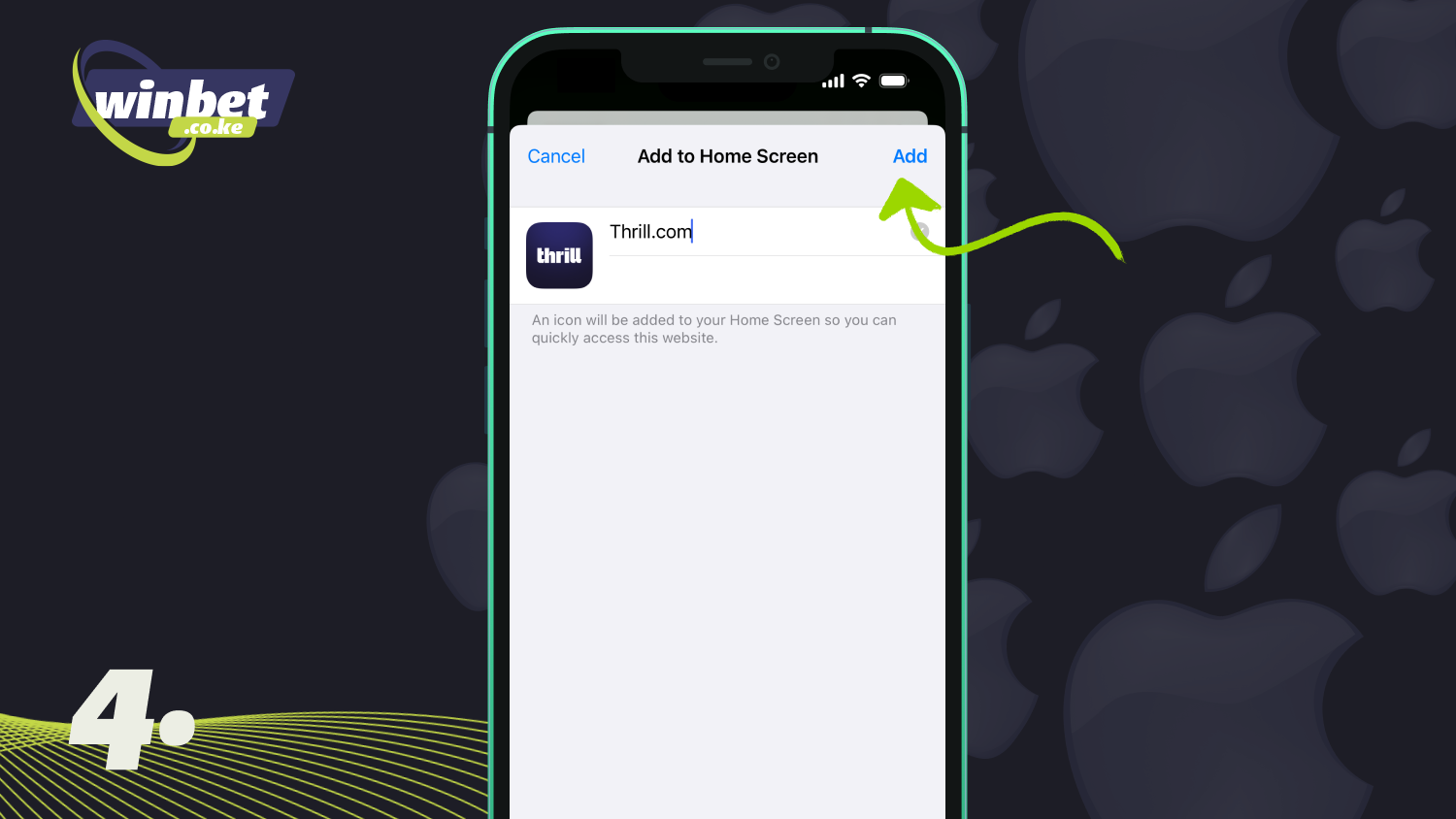 Tap Add in the top corner to complete the installation of the Thrill app for iOS