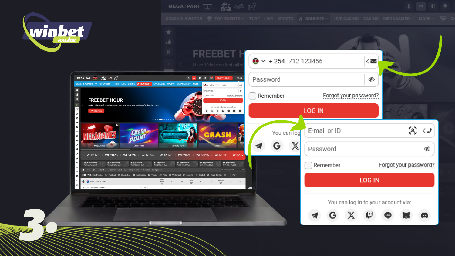 Enter your registered email address or phone number to log in to your Megapari account
