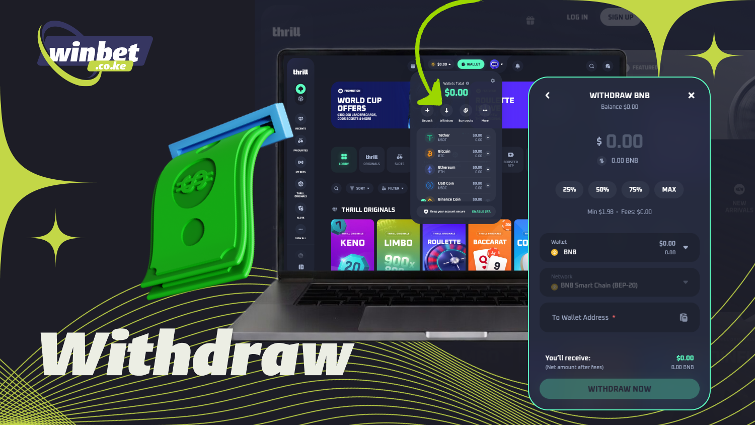 Withdrawals from Thrill are made in cryptocurrency