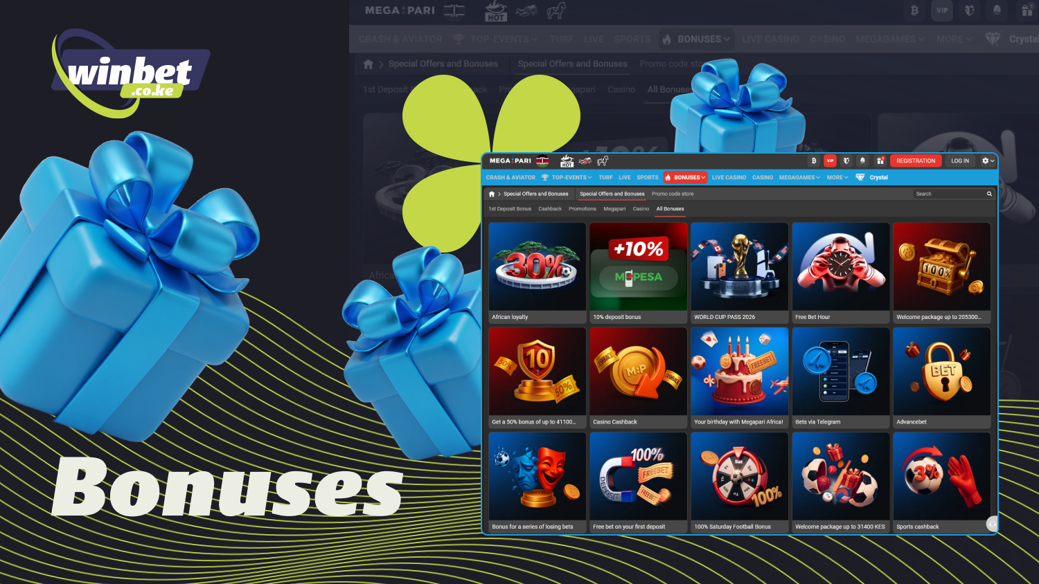 Megapari offers welcome bonuses, free bets, cashback, accumulator bonuses, and VIP rewards