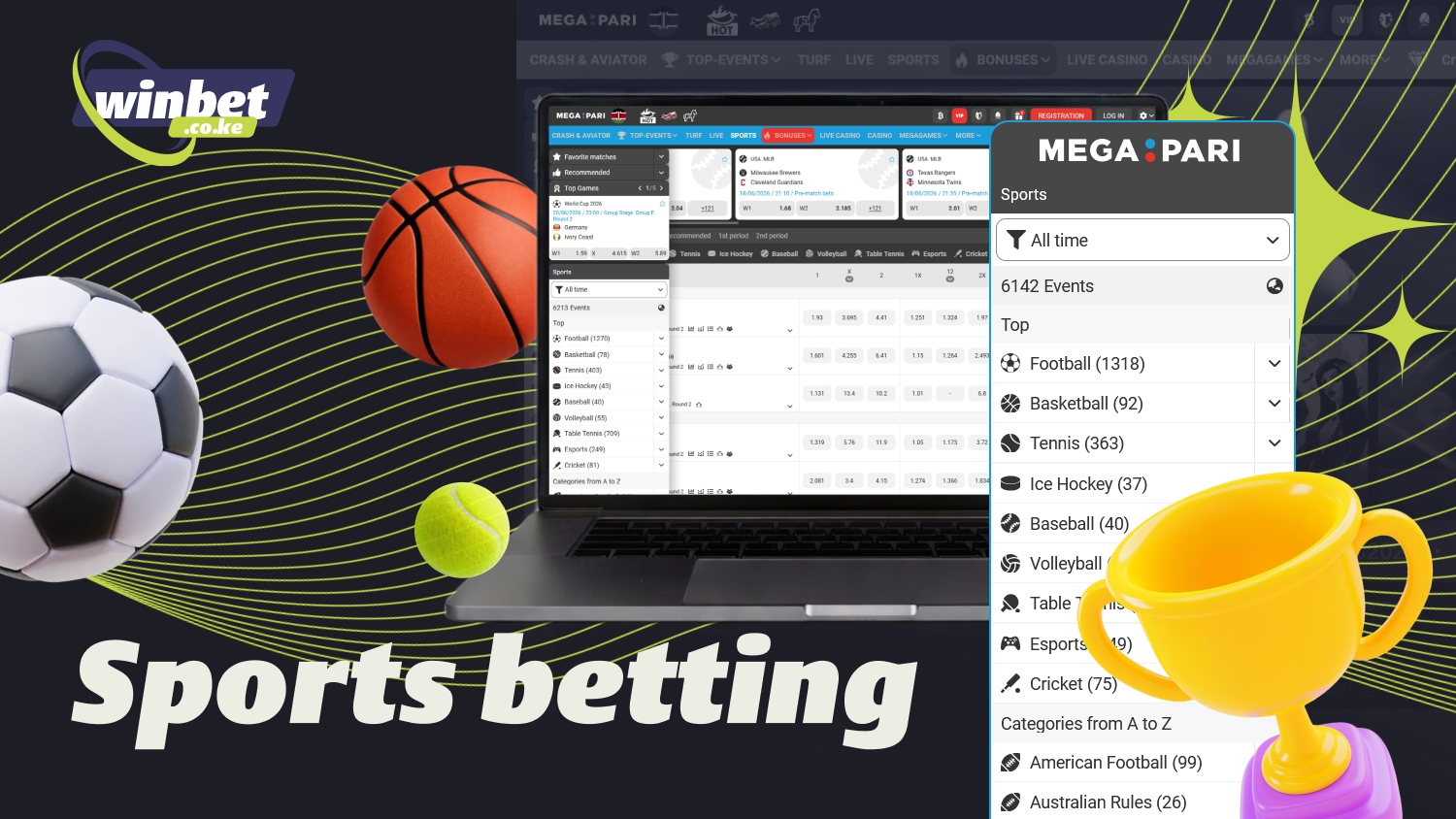 Megapari offers betting on more than 43 sports, live betting, and a bet builder